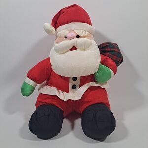 VTG Gibson Greetings Puffy Santa Claus Plush Nylon 1990s Christmas Decor Stuffed